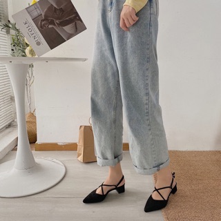 (Order) Giày búp bê quai chéo da lộn đế 3cm