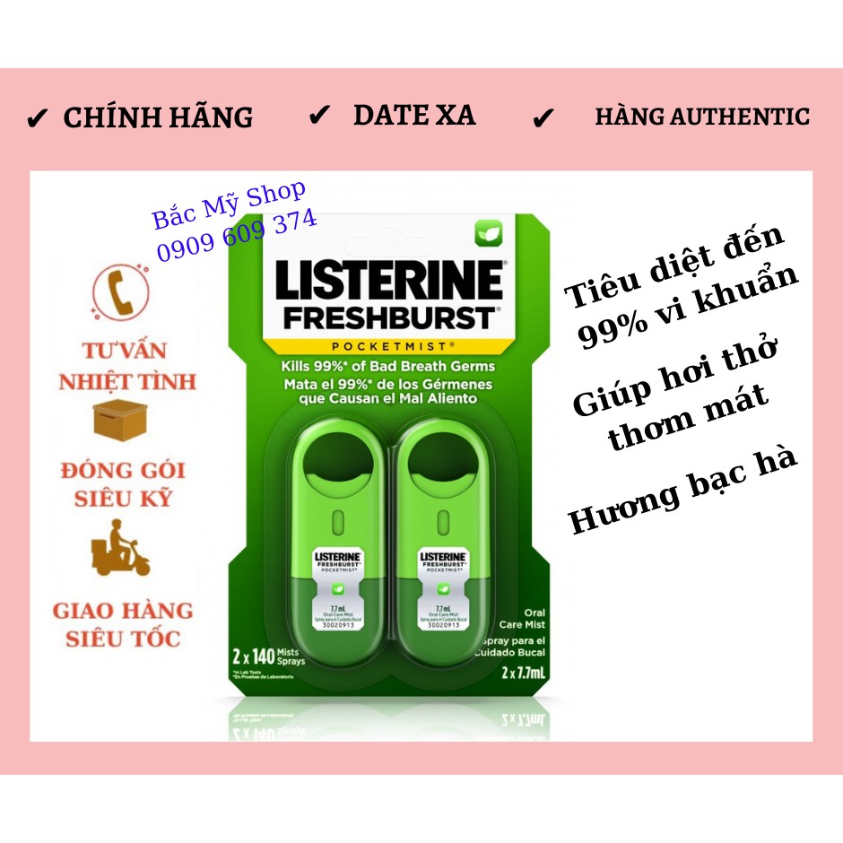 Combo 2 Xịt thơm miệng Listerine Pocketmist