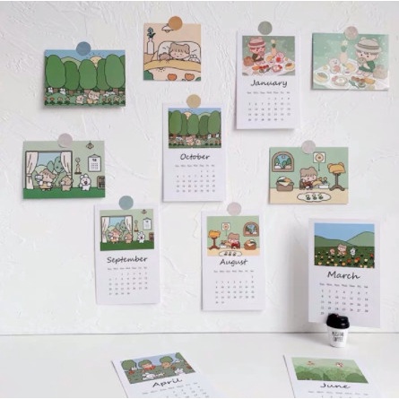 [ FreeShip ] Set 12 tấm lịch dán tường postcard hàng có sẵn trang trí phòng decor góc học tập