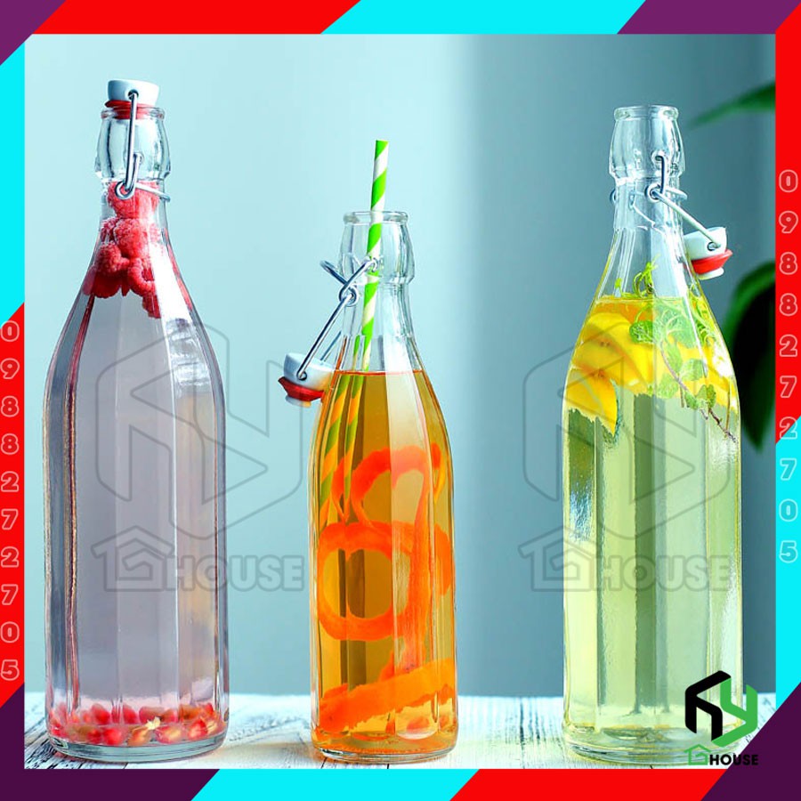 Chai thủy tinh đựng nước ép, chai thủy tinh làm kombucha nắp cài đủ size, nhập khẩu Ý - BORMIOLI ROCCO