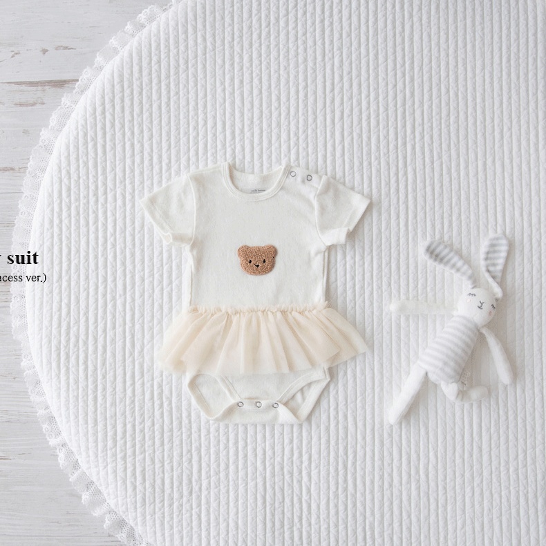 Bộ Áo Liền Quần Phối Chân Váy Lưới in Hình Gấu Dễ Thương Thời Trang Mùa Hè Cho Bé