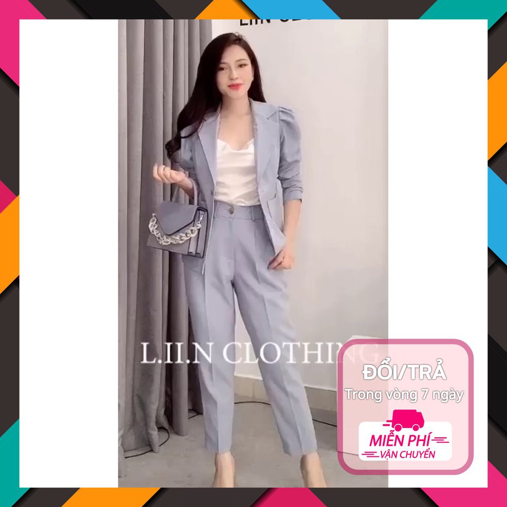 Set Bộ Áo Vest Nữ Công sở màu Xanh Thiết kế độn vai Phối cùng quần Baggy bán tách set | BigBuy360 - bigbuy360.vn