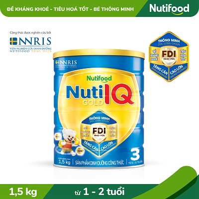 Sữa Bột Nuti IQ Gold STEP 3 1.5kg_Đề kháng khỏe - tiêu hóa tốt - bé thông minh