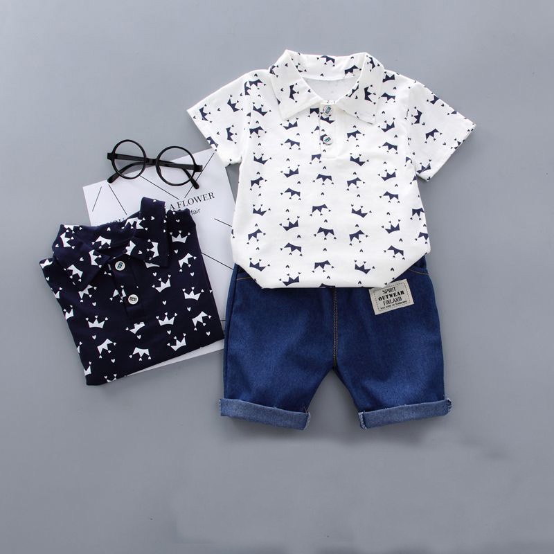 Bộ Áo Thun Ngắn Tay + Quần Short Cotton Thời Trang Mùa Hè Cho Bé Trai