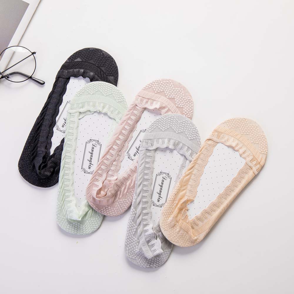 BACK2LIFE Seamless Sock Slippers Thin Invisible hosiery Print socks Women Shallow mouth Sweet Mesh Summer Cotton Lace/Multicolor