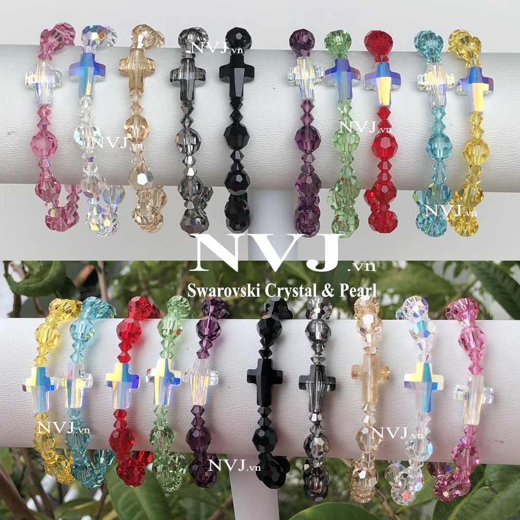 Swarovski Rosary – Vòng tay chuỗi Mân côi pha lê hạt tròn 5000 8ly nhiều màu tùy chọn, Trang sức NVJ PhaleAo