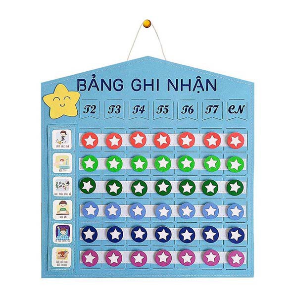 Bảng khen thưởng kích thước 38x40cm, 20 thẻ hoạt động, 42 stickers ngôi sao