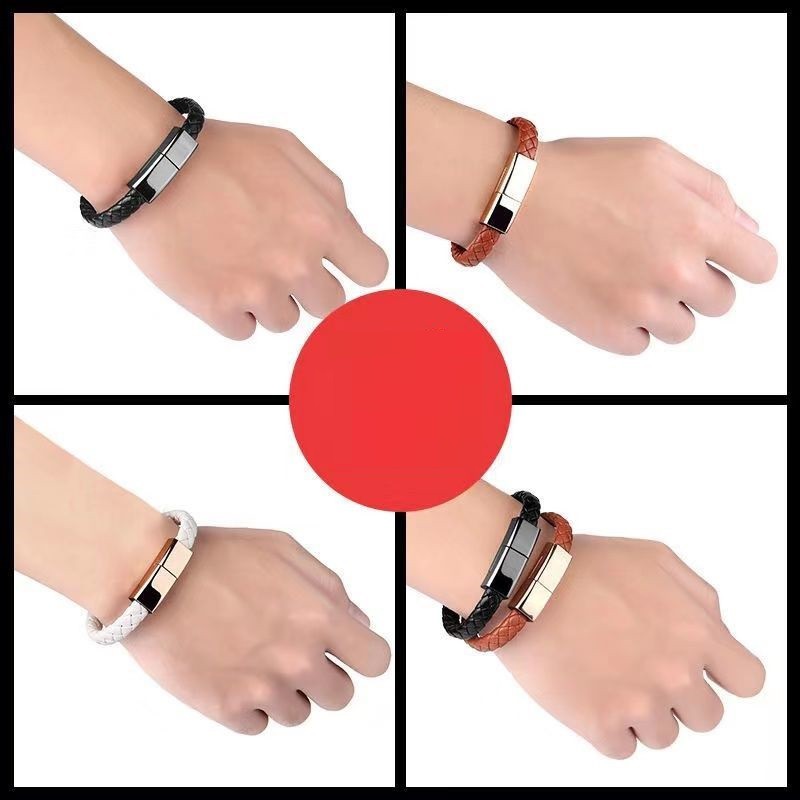 Dây Cáp Sạc USB Dạng Vòng Tay Bện Dây Da Chống Thấm Nước Thời Trang Cho iphone Android