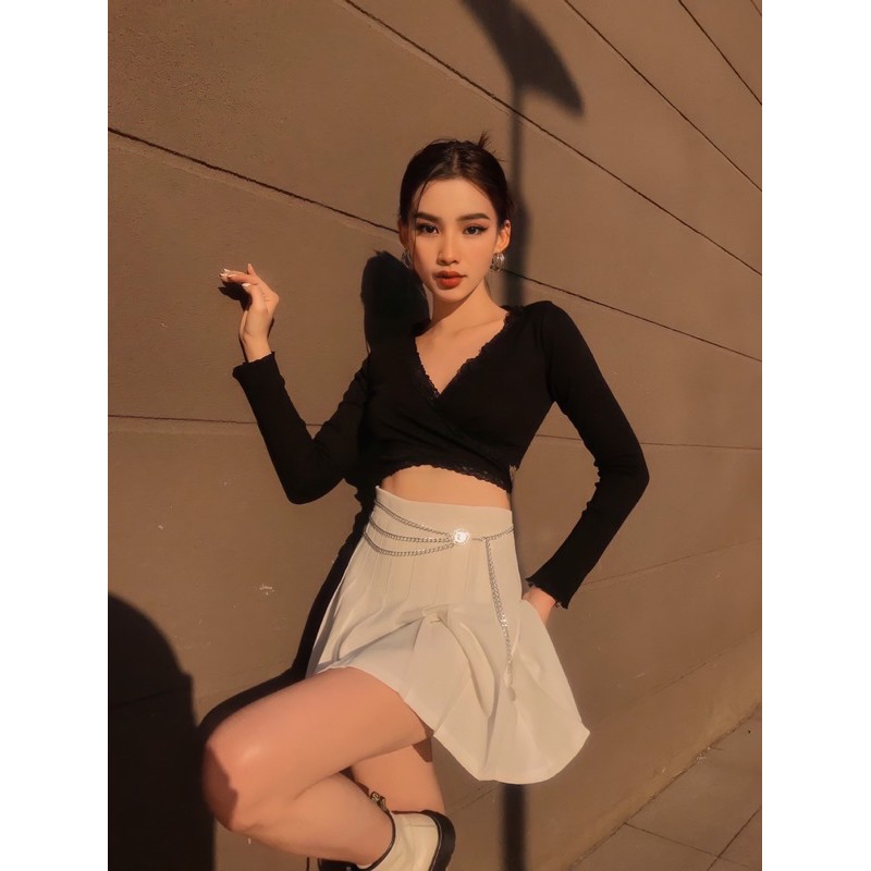 GILLBABY | Áo croptop đắp chéo cột dây quyến rũ năng động dễ thương mặc được 4 kiểu (ELINA TOP) | BigBuy360 - bigbuy360.vn