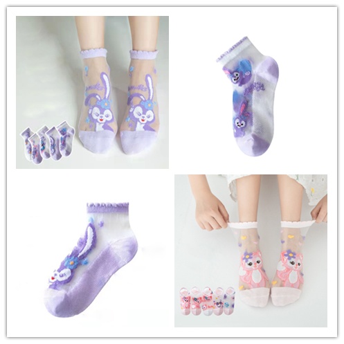 Set 5 Đôi Vớ Siêu Mỏng Trong Suốt Thoáng Khí In Họa Tiết Hoạt Hình Dễ Thương Cho Bé Gái