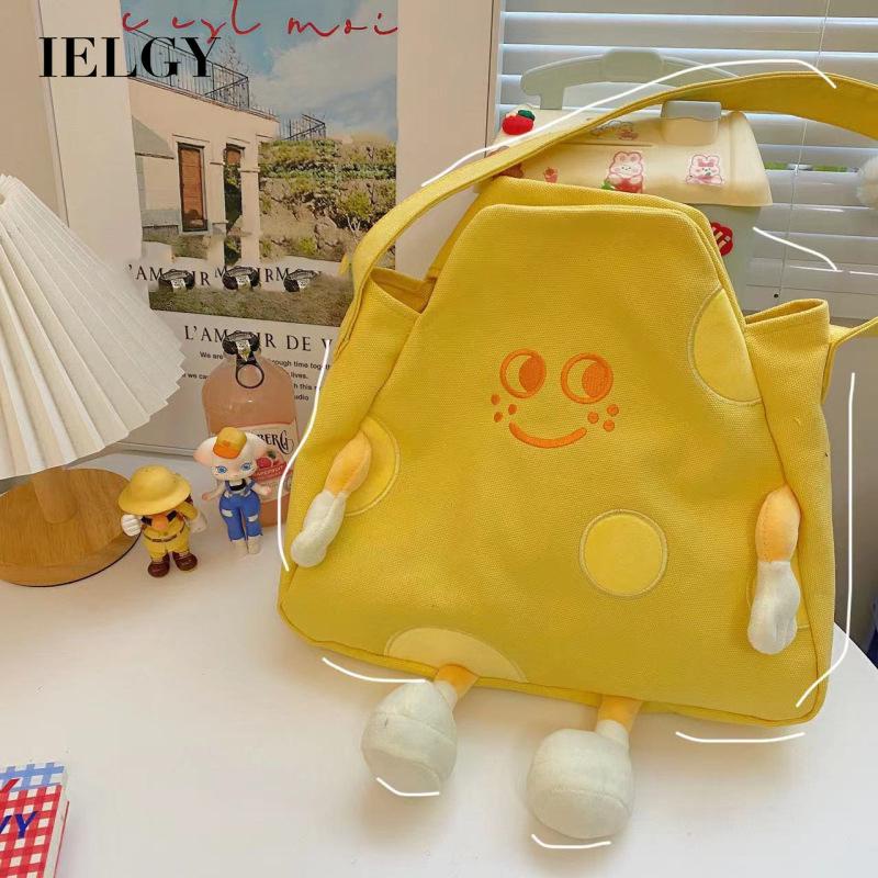 IELGY Túi đeo vai IELGY bằng canvas màu vàng sức chứa lớn dễ thương dành cho nữ