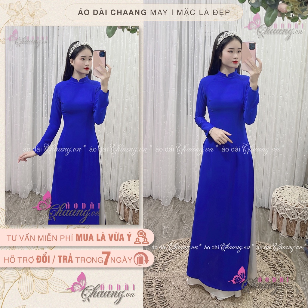 ❧✧❐Áo dài xanh Lụa tằm Nhật 4 tà màu bích coban thướt tha đẹp