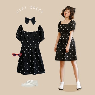 Bleubird váy vải thô dáng xoè thêu hoa fifi dress