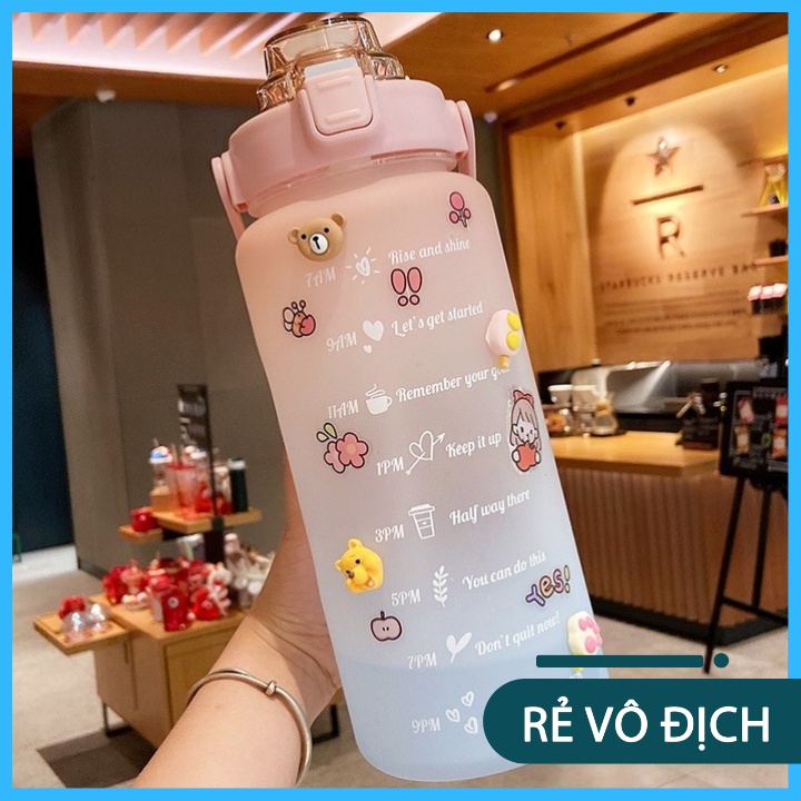 Bình Đựng Nước 2L Tặng Sticker Có Vạch Báo Giờ Uống Nước