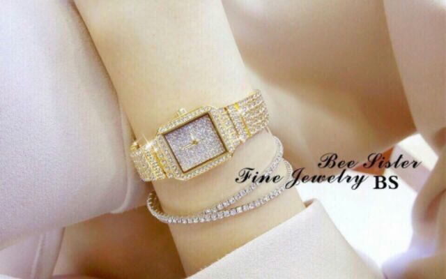 Đồng hồ Nữ Bee sister vuông đính đá  case 26mm
