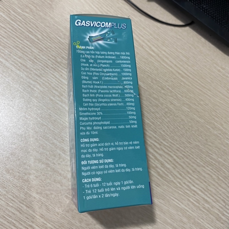 Gel dạ dày GASVICOMPLUS Chè dây - Hỗ trợ giảm đau dạ dày, trào ngược dạ dày, Loét dạ dày tá tràng - Gasvitcom Hộp 24 gói