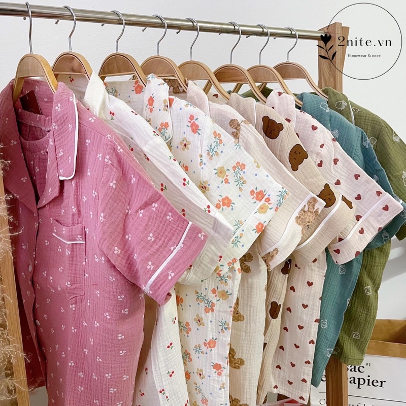 ĐỒ NGỦ XÔ MUSLIN đồ bộ mặc nhà vải xô nhăn hoạ tiết dễ thương | BigBuy360 - bigbuy360.vn