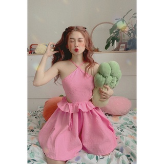 STRAWBERRY DRESS-D03- ĐẦM XOÈ CỔ YẾM HỞ LƯNG THẮT NƠ