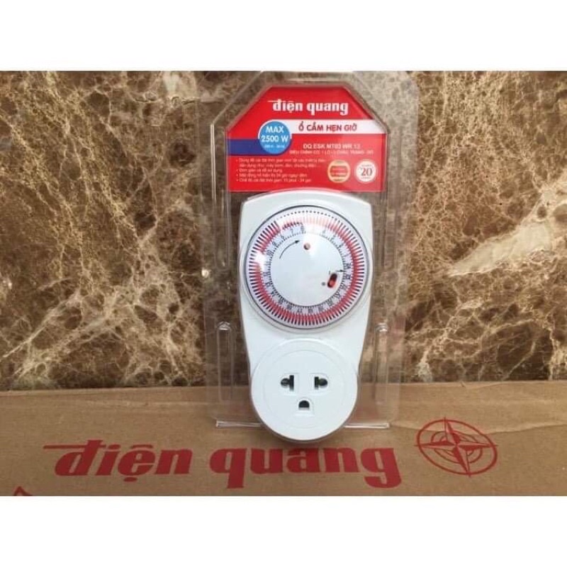 Ổ cắm hẹn giờ cơ, cơ lùi, timer cao cấp Điện Quang, BH 6 tháng