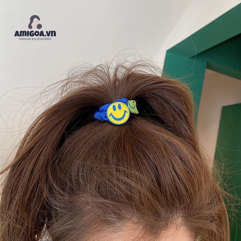 ✨✨Dây Buộc Tóc Cao Su Co Giãn Hình Hoa Mặt Cười Màu Xanh Klein Cho Nữ