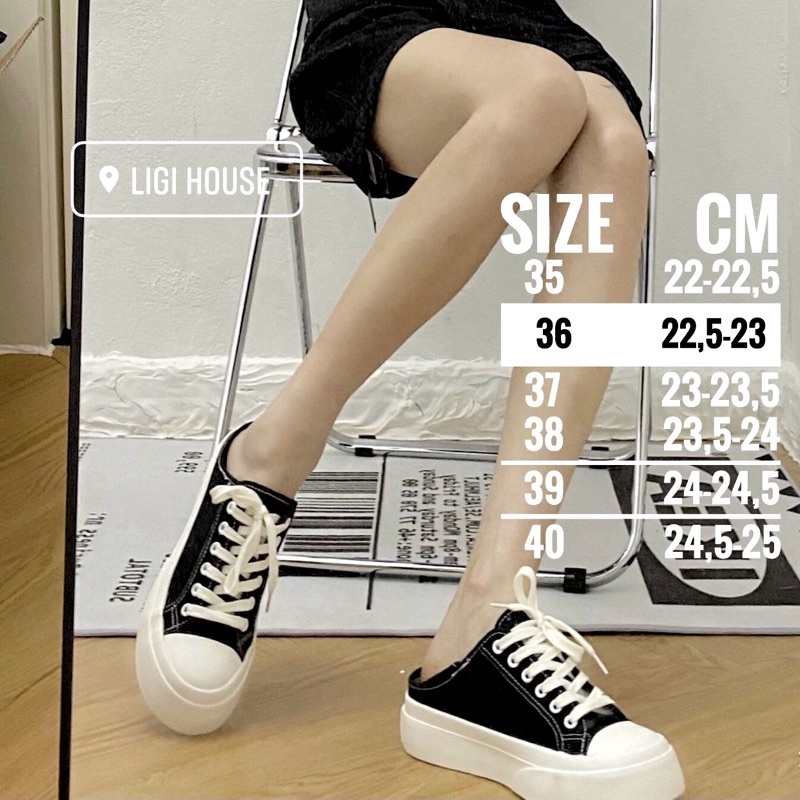 Giày sneaker đạp gót đế bánh mì, Giày thể thao nữ màu trắng giẫm gót basic đế 3,5p
