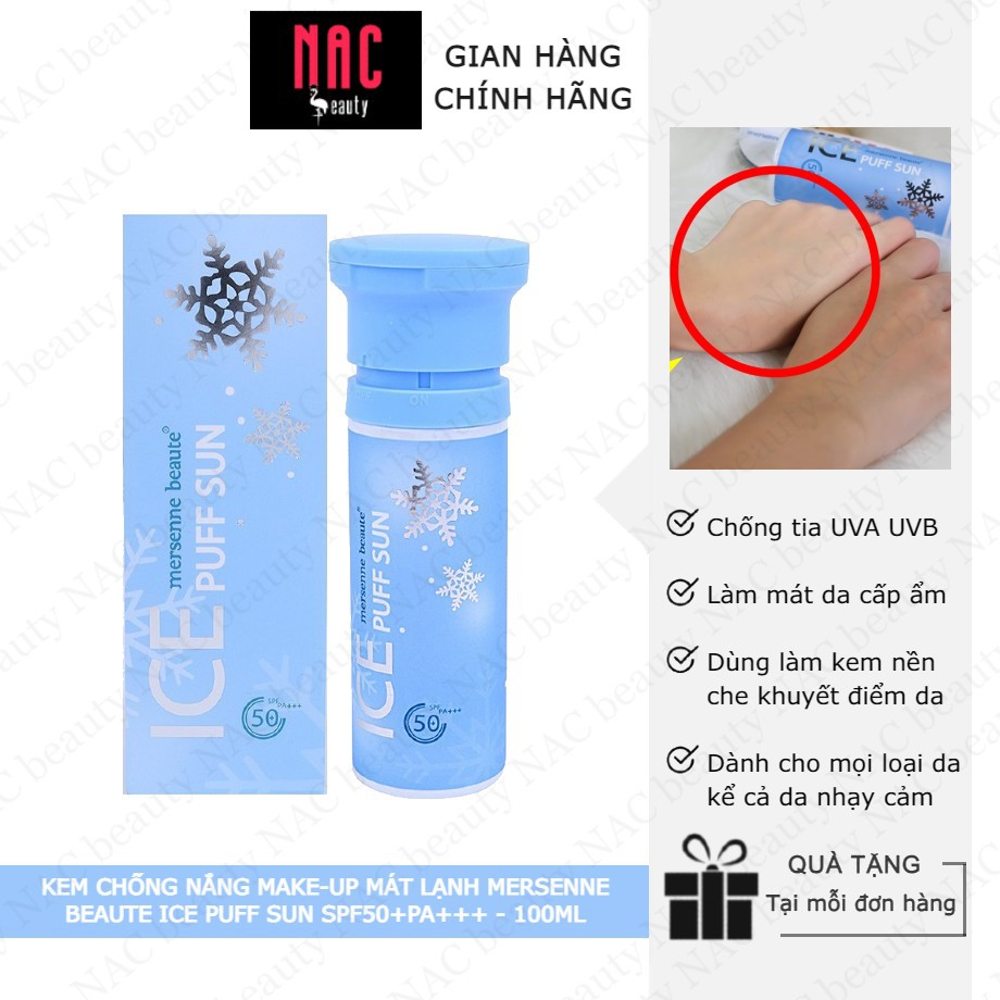 Kem Chống Nắng Make-up Mát Lạnh Mersenne Beaute Ice Puff Sun SPF50+PA+++ 100ml