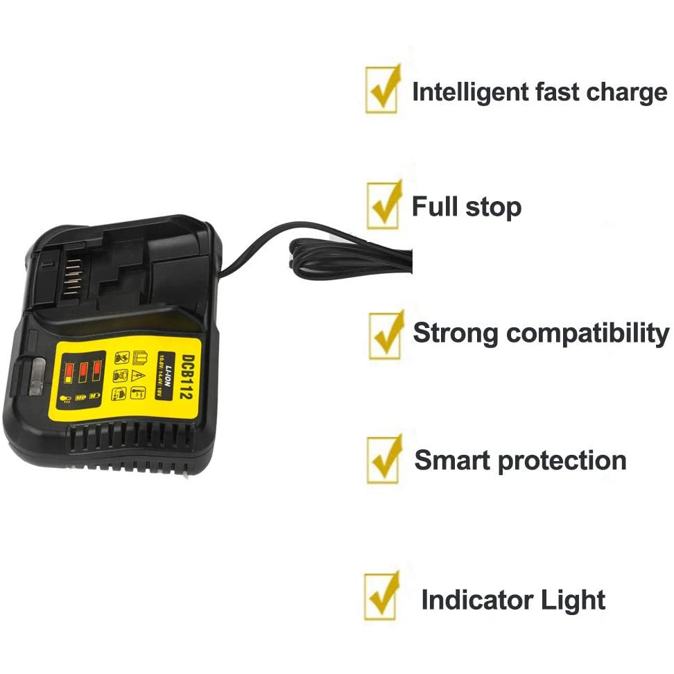 Bộ đế sạc lithium DCB112 dùng cho pin Dewalt 12V/10.8V/14.4V/18V/20V