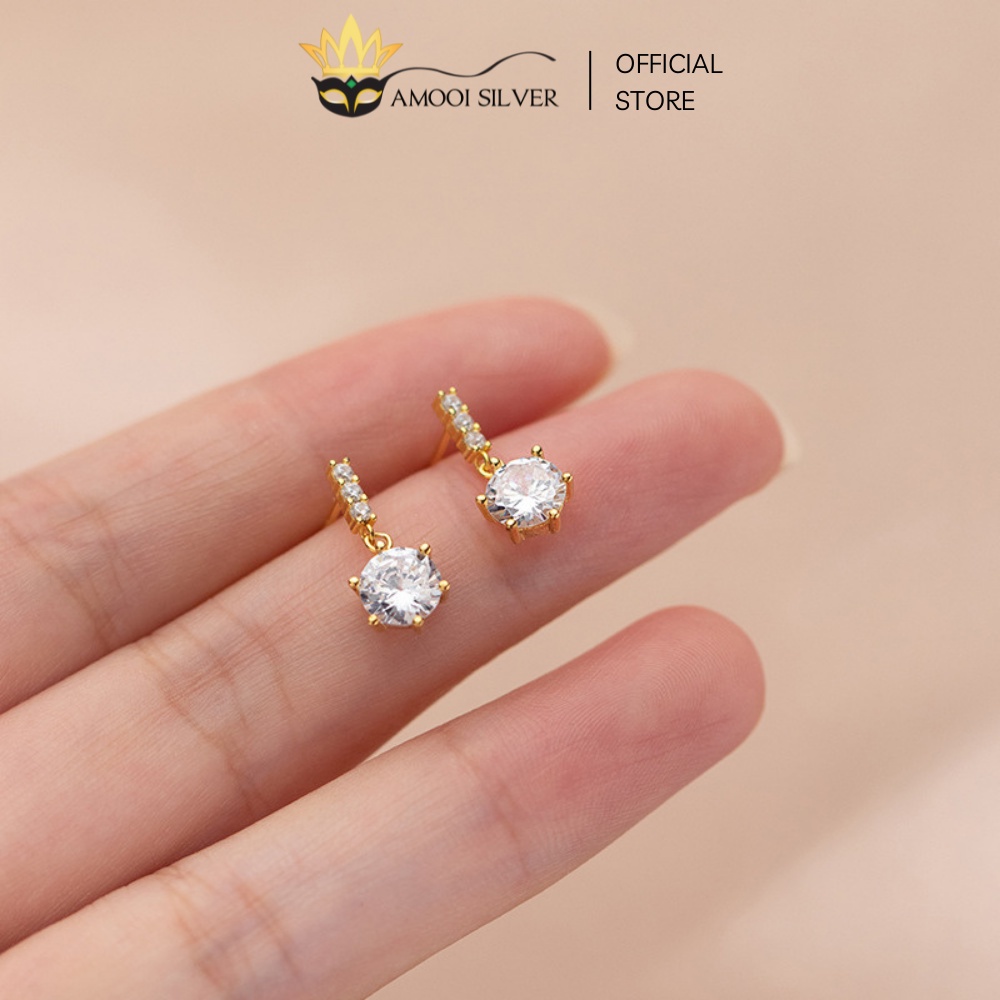 Bông tai bạc S925 6 chấu tòn ten - Amooi Silver AB126