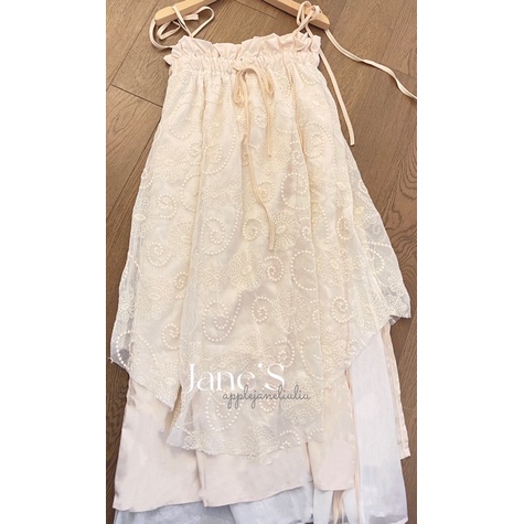 JaneQ Đầm dây dáng suông vintage voan thêu tinh tế kiểu Pháp ẢNH THẬT CUỐI | C395