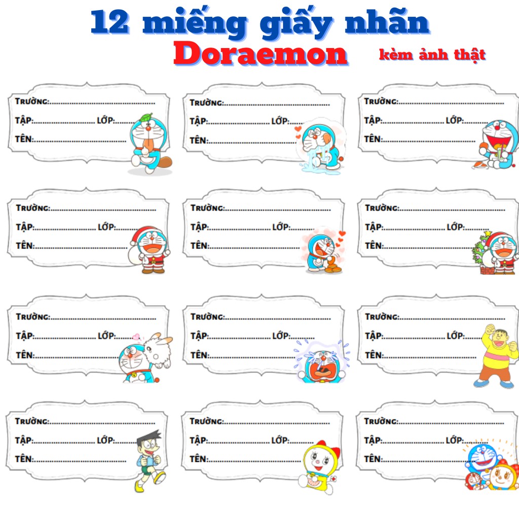 12 miếng giấy nhãn Doraemon