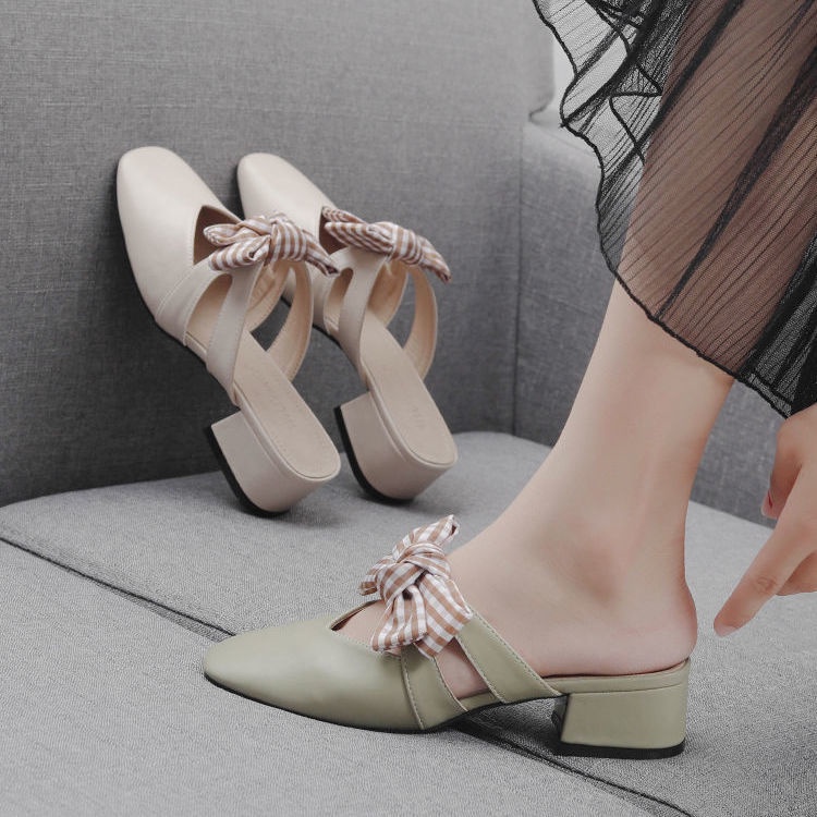 Dép mũi vuông thời trang Retro xinh xắn cho nữ