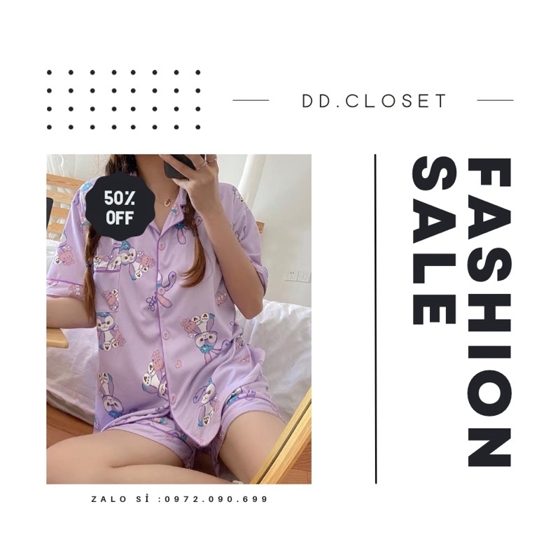 Bộ đồ ngủ pijama nữ cộc tay quần đùi chất lụa Kate Thái mềm mịn màu tím họa tiết thỏ stellalou - CD0039