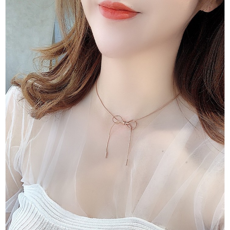 DÂY CHUYỀN MÌ TITAN MÀU VÀNG 24K THẮT HÌNH CHIẾC NƠ TN171 siêu đẹp, bền màu, chuẩn thời trang