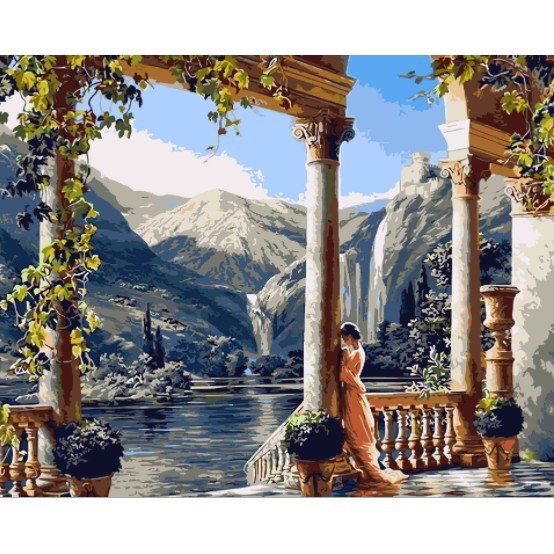 Tranh phong cảnh tô màu theo số vải canvas cao cấp kèm khung kích thước 40x50 cm