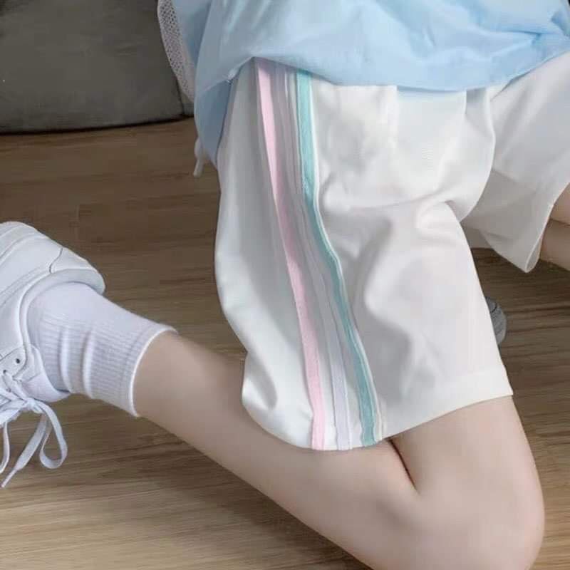 Quần đùi nữ 3 sọc rainbow Choose Us ống rộng cạp chun thoáng mát