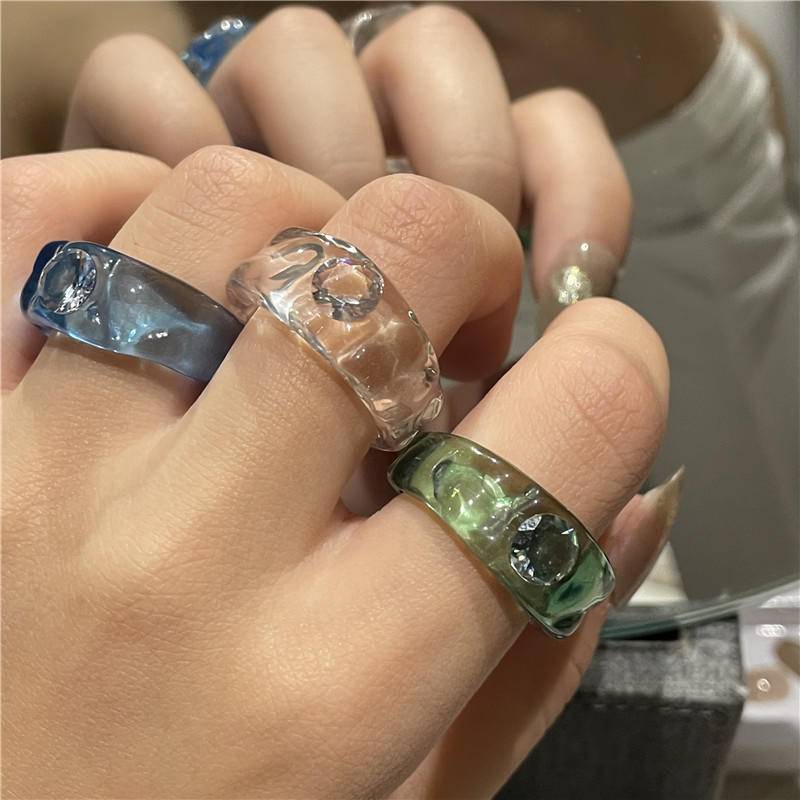 Nhẫn mở nhựa tự nhiên trong suốt phong cách Nhật Bản đơn giản và sang trọng