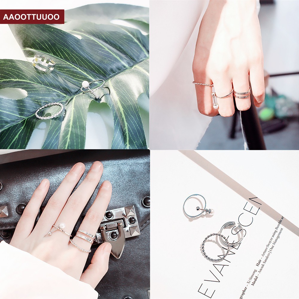 Set 3 Nhẫn Đeo Khớp Ngón Tay Đính Ngọc Trai Giả Thời Trang Cho Nữ