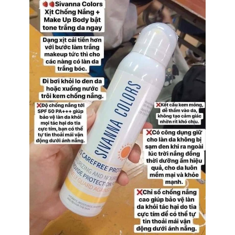 Xịt Chống Nắng Trang Điểm Toàn Thân Sivanna Colors Thái Lan 2 In 1 Makeup Body 150mL | BigBuy360 - bigbuy360.vn