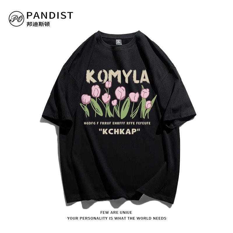 Áo Thun cotton Tay Ngắn Dáng Rộng In Hình Hoa tulip Hoạt Hình Thời Trang Mùa Hè Phong Cách Hàn Quốc Cho Nữ