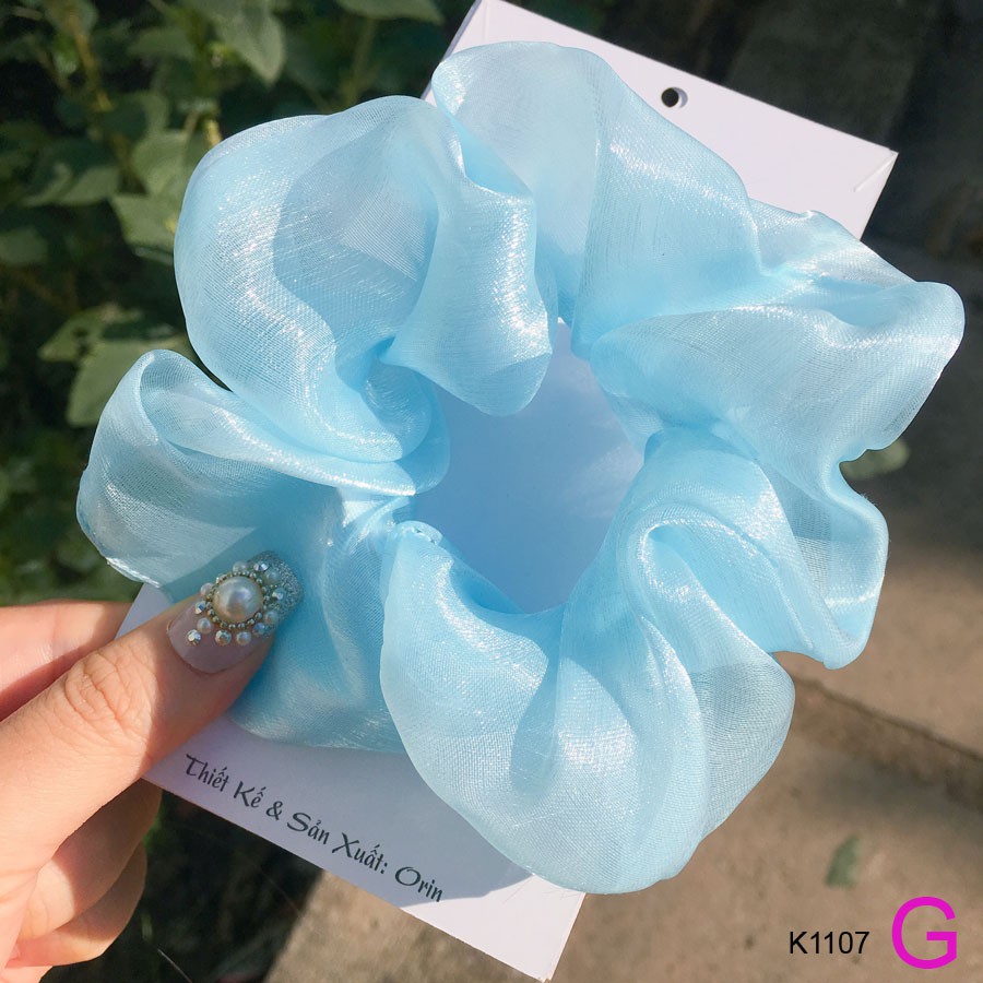 Dây buộc tóc scrunchies voan ánh nhũ nhiều màu siêu đẹp Orin K1107