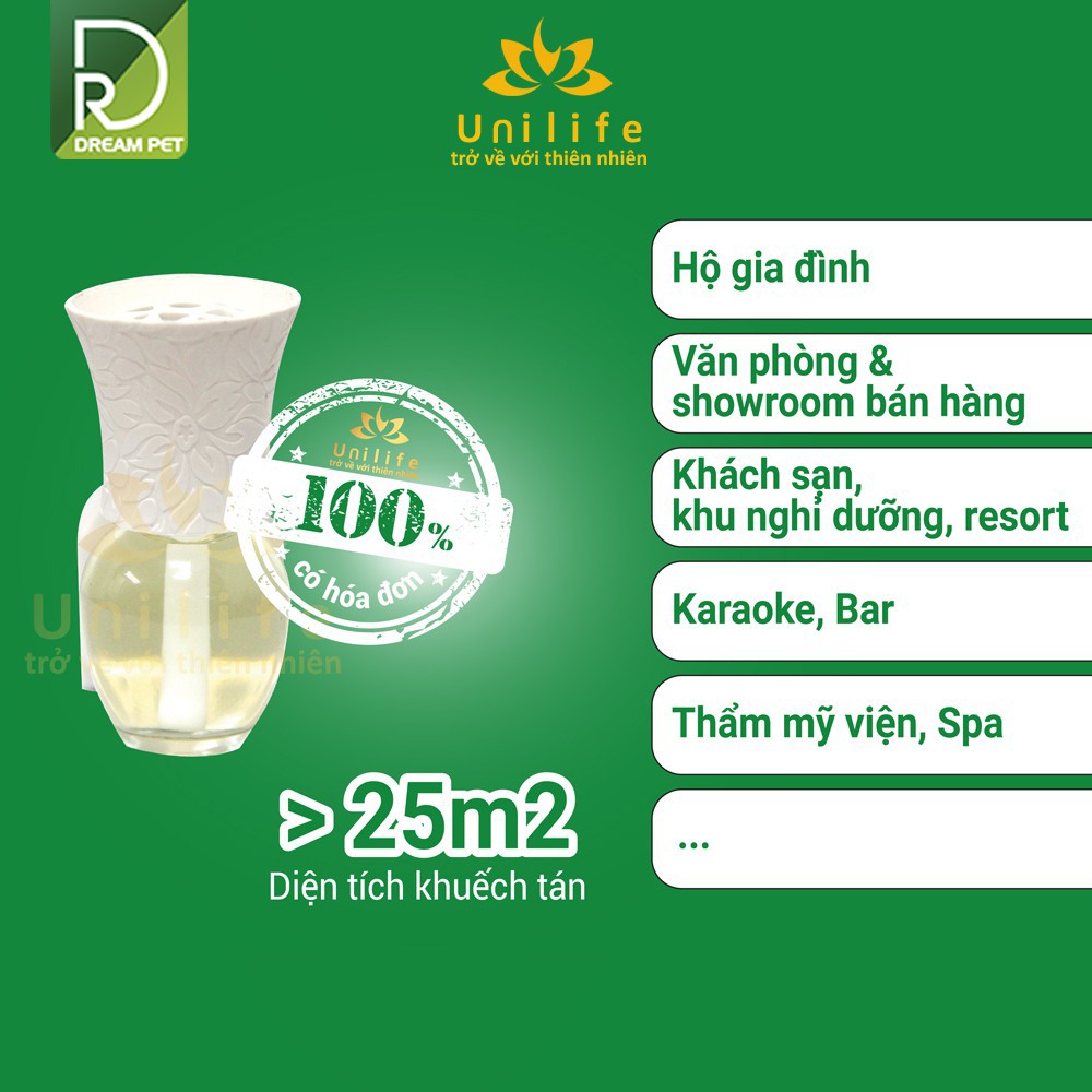 Máy xông tinh dầu Unilife  [ TẶNG TINH DẦU HƯƠNG TRÀ XANH 30ml  ] Chính hãng BH 12 Tháng - Khử mùi hôi chó mèo