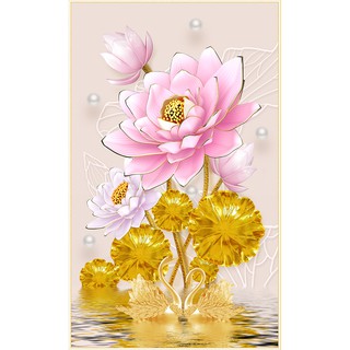 Decal hoa sen hồng đẹp trang trí phòng chất liệu cao cấp nhiều kích thước BK_0070_ppks