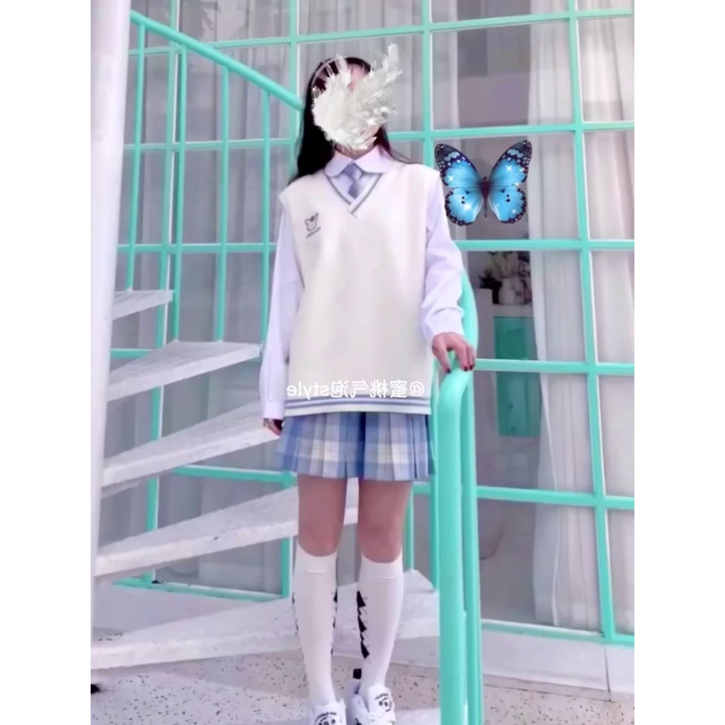 Set áo len + sơ mi thu đông dáng rộng Ulzzang style học sinh Hàn Quốc Nhật Bản - A420