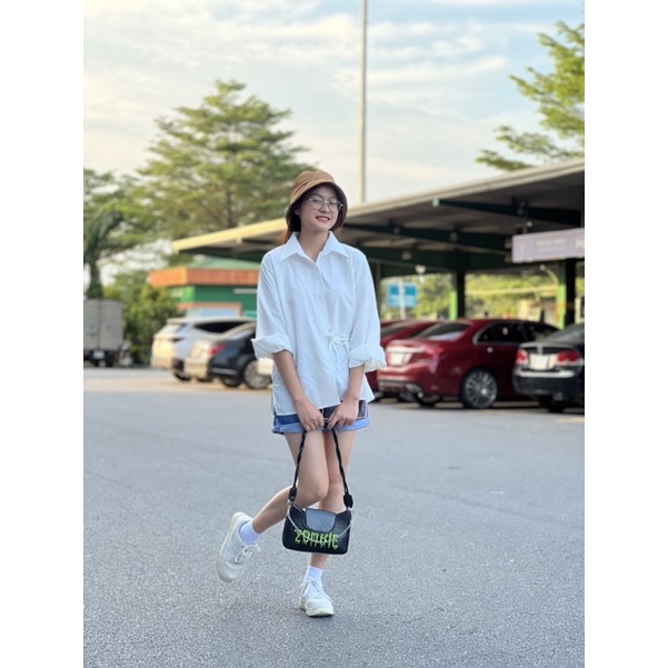 Sơmi  buộc nơ sườn cá tính - ảnh thật