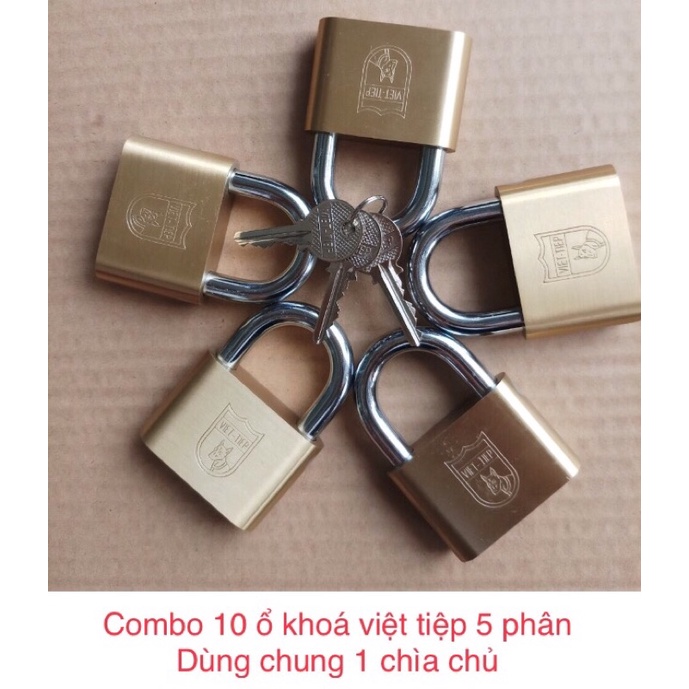 Set 10 ổ khoá VIỆT TIỆP dùng chung 1 chìa chủ ( loại 5p , khoá Bấm , có 10 chìa sơ cua )