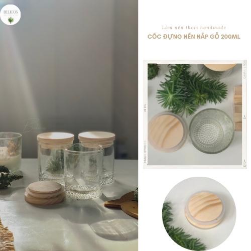 Cốc đựng nến thuỷ tinh nắp gỗ 200ml - Vintage - Ly cốc làm nến thơm handmade
