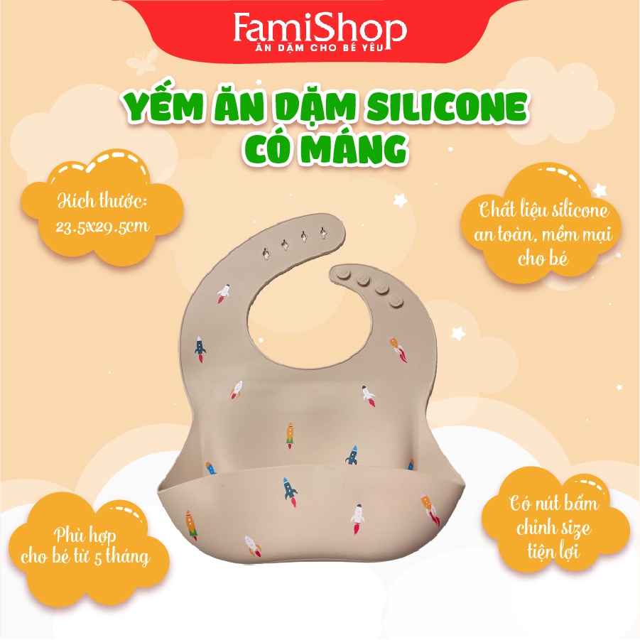FamiShop Yếm ăn dặm silicon hình gấu chery họa tiết Hàn Quốc