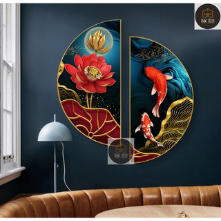 D90, Xả tranh tráng gương bán nguyệt sen cá đường kính 90cm