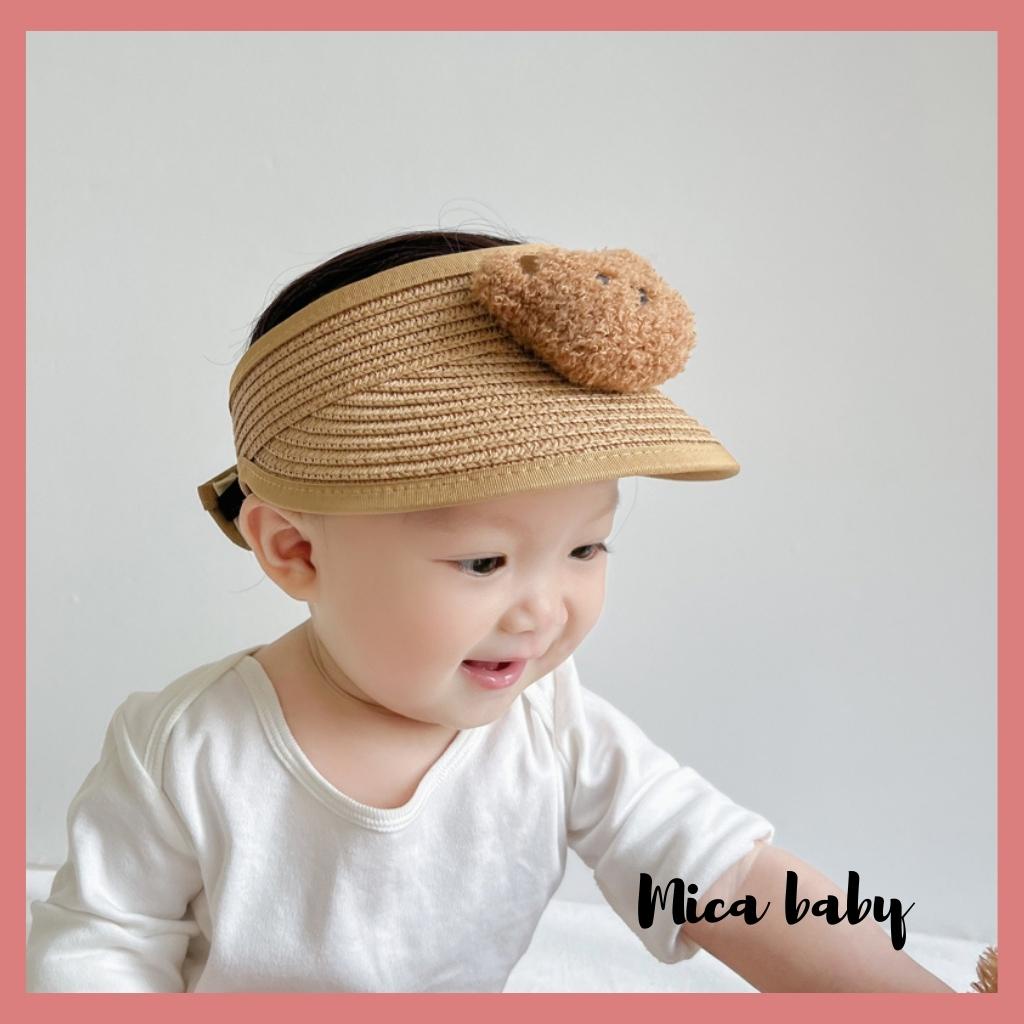 Mũ nón cói nửa đầu đính gấu bông xù đáng yêu cho bé từ 6 tháng-7 tuổi Mica baby MH109