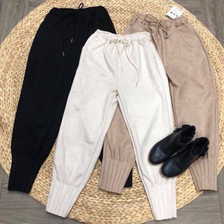 Quần baggy da lộn chiết gấu